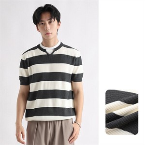 P22325 ストライプ Tシャツ通気  韓国風 ポロシャツ 半袖 メンズ 男 2025春夏新作トップス