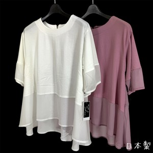 シフォンとの切替が女性らしさをUP↑ 肌触りの優しいシルケット素材使用 フリル カットソー 日本製