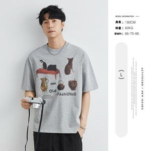 P22246 Tシャツ 半袖 男 2025春夏新作 プリント ゆるい トップス  韓国風  メンズ カジュアル