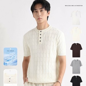 P22312 ニット トップス カジュアル メンズ 男 2025春夏新作 通気  韓国風 ポロシャツ 涼感 半袖
