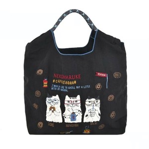 クスグルジャパン 撥水加工 刺繍ワッシャーバッグ Mサイズ ネコまるけ柄 クロ 24-7149