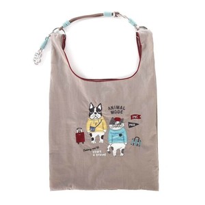 クスグルジャパン 撥水加工 刺繍ワッシャーバッグ 2WAYサブバッグ アニマルモード柄 モカ 24-7602