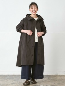 フードつきロング丈コート　ハイカウントコットン混　3色 M L ゆったり