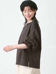 【予約販売】フリル袖ブラウス　コットン×配色リネン 2色 M L LL 3L 《大きいサイズ》【9月入荷予定】
