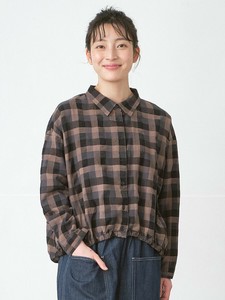 【予約販売】裾ゴムバルーンシャツ　綿麻チェック2色 M L【9月入荷予定】