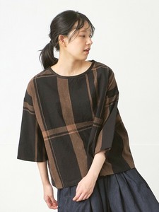 配色プルオーバーブラウス　コットンリネンビッグチェック 2色 M L LL 3L