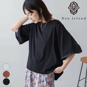 【決算SALE】袖フレアサテン切替カットソー◇フレア袖×光沢ビンテージサテンがキレイめな印象のカットソー