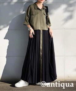 [antiqua] Casual Dress Ladies fashion Short Sleeve Switching