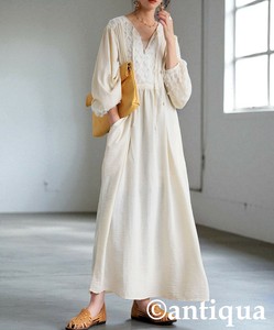 [antiqua] Casual Dress Ladies fashion Gathered Dress Switching