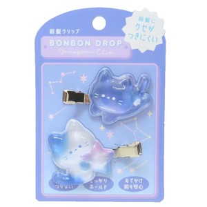 【ヘアアクセサリー】ボンボンドロップ 前髪クリップ よるねこ