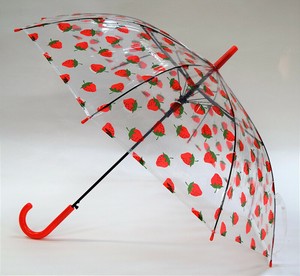 いちごがいっぱい♪雨の日が楽しくなるビニール傘 55cm ジャンプタイプ イチゴ 苺 透明 赤 通学 通園