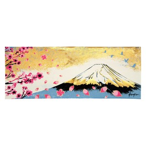 03-791 てぬぐい　金箔押し加工　桜花富士 35×90