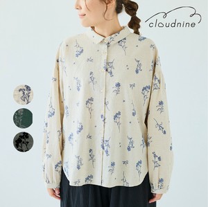 T 恤/上衣 图案 新商品 钱布雷布 花朵 2025年 长袖 植绒 衬衫 棉麻