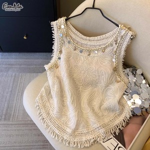 装飾付きタンクトップ フリンジ 上品 カジュアル 夏  【2025SS】