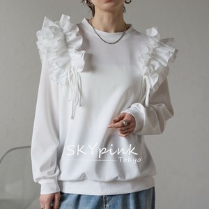 【WEB限定特別価格】肩ギャザーフリル＆リボンデザインプルオーバートップス　454-1610　skypink東京