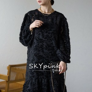 【WEB限定特別価格】フリンジジャガードシアーチュニックドレス　 skypink東京