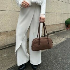 ラップ風ストレートパンツ（ブラック／ベージュ／モカチャ）　無地｜ボトムス｜カジュアル｜レディース