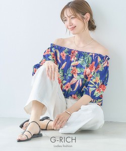 T 恤/上衣 植物 花朵 露肩 短袖