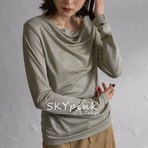 【WEB限定特別価格】デコルテギャザーボートネックラメロンT　 skypink東京