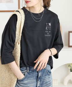ネコ刺繍七分袖BigTシャツ