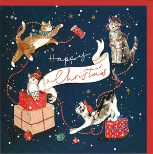 【予約販売】グリーティングカード クリスマス「猫とプレゼント」 封筒付き イラスト 2025新作