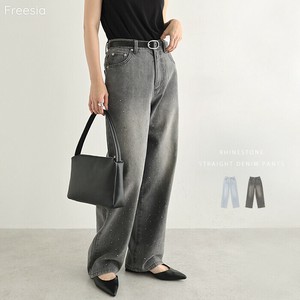 ラインストーン ストレート ワイド デニム パンツ