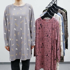 ウルトラスーパービッグTシャツ 2柄 長袖 ロンT Tシャツ 猫 犬 アニマル 総柄 チュニック ワンピース
