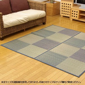 い草花ござカーペット ラグ 『DXパルコ』 ブルー 江戸間8畳(約348×352cm) 4803208
