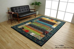トルコ製 ウィルトン織カーペット ギャッベ柄 ネイビー 約80×140cm 1320370190101