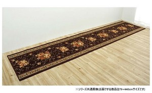 廊下敷き マット 花柄 エレガンス 撥水 ブラウン 約79×440cm 1340560065306