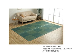 い草ラグ 格子柄 裏不織布滑り止め 本間4.5畳 約286×286cm レイクブルー 1031290041202