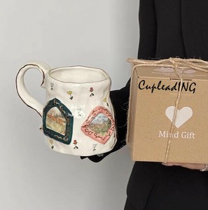 【定番商品】INSスタイル 水筒 大容量 取っ手付き マグカップ 誕生日プレゼント 陶磁器カップ 手描き