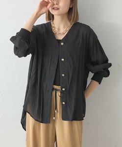 【2025AW新作入荷】バックロングVネックシアーシャツブラウス　ヘムトップス skypink東京