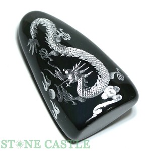☆一点物☆【彫刻置物】レインボーオブシディアン 五爪龍 (銀彫り) No.53 【天然石 パワーストーン】