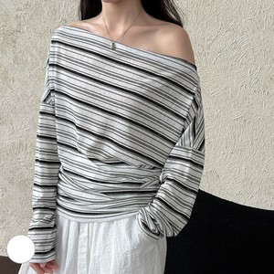 【2025新作】ボーダー オフショルダー ロングTシャツ ロンT