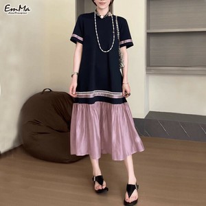 Tシャツワンピース 切り替えデザイン ブラック ピンク フェミニン 夏   【2025SS】 ONA4055
