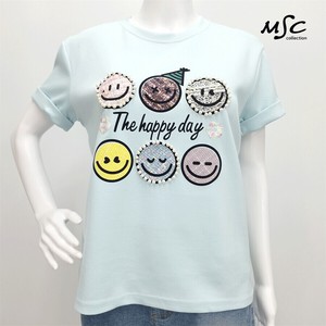 T-shirt Pearl Short Sleeve Applique Cut-and-sew 6-pcs