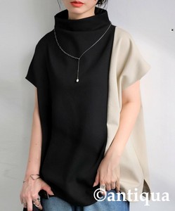 [antiqua] T-shirt Ladies fashion Bicolor High-Neck Short Sleeve