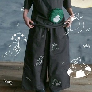 ワイド アニマル サメ 刺繡 ゆるだぼ パンツ サメ レディース メンズ
