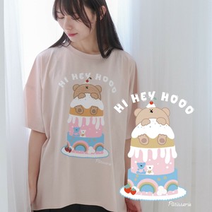 Nanuk.のケーキパティスリー刺繍 Tシャツ ケーキタワー×もこもこ くま