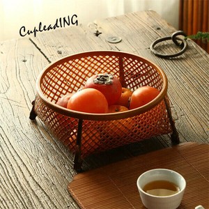 ＜SALE＞INSスタイル【職人手作り】竹編み果物かご 家庭用 収納バスケット お茶菓子プレート 透かし彫り
