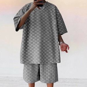 ショートスーツ 2点セット Tシャツ 半袖 ラウンドネック 無地 ゆったり 快適 メンズ ファッション  MBQ2337
