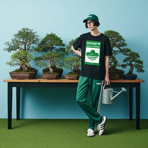 盆栽 和モダン ストリート ブランドロゴ デザイン classic Green×White スタンダードシルエットTシャツ BK