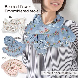 ストール 春夏 2025 ビーズ 花柄 刺繍 おしゃれ UV レディース 冷房対策 プリーツ