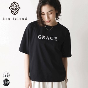 【SALE】ビジューロゴTシャツ◇キラキラビジューやパール、ストーンが散りばめられたデザインロゴTシャツ