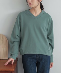 タックデザインVネックプルオーバー レディース トップス 長袖 スウェット ショート 大きいサイズ SS AW