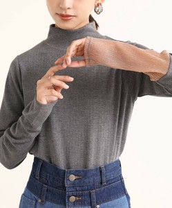 ラメ切り替えハイネックリブカットソー レディース トップス ロンT 長袖 シアー 大きいサイズ AW
