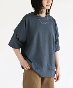 カーブラインデザインスリーブカットソー レディース トップス Tシャツ 半袖 袖開き 大きいサイズ SS