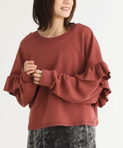 前後2wayミニ裏毛トップス レディース トップス スウェット 長袖 カットソー フリル 大きいサイズ SS AW