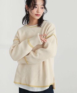 配色ラインスポンジニット レディース トップス 長袖 パイピング アウトリンキング 大きいサイズ SS AW